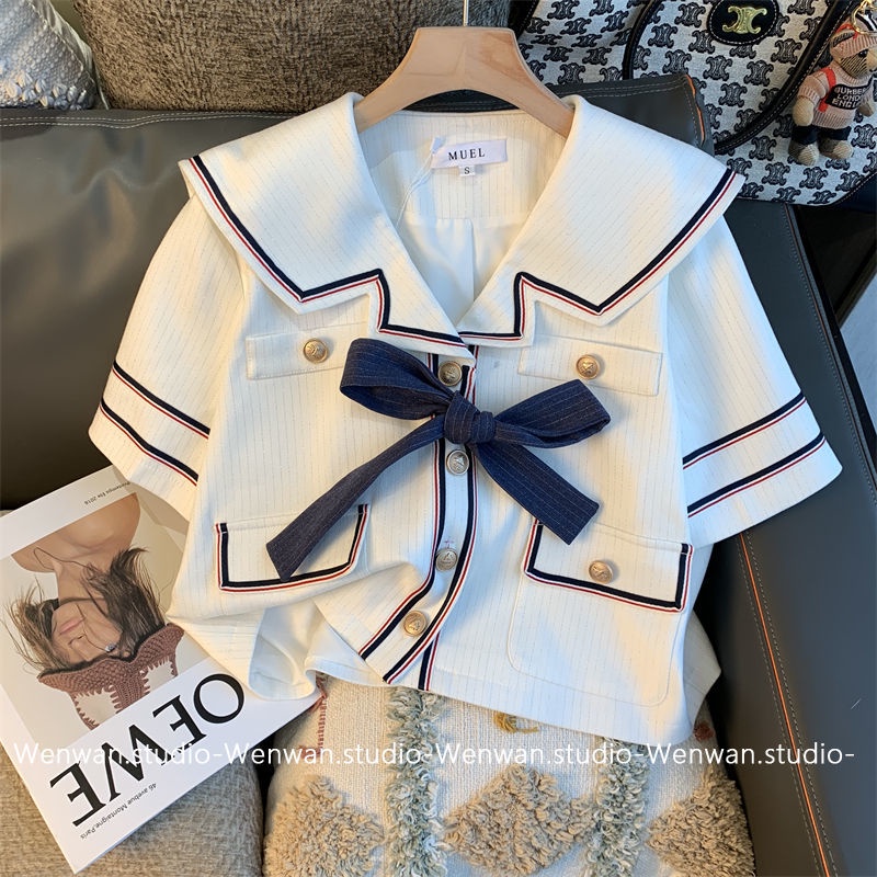 College style suit women's summer 2022 new Korean style wear with advanced sense of foreign style aging jacket and skirt two piece set