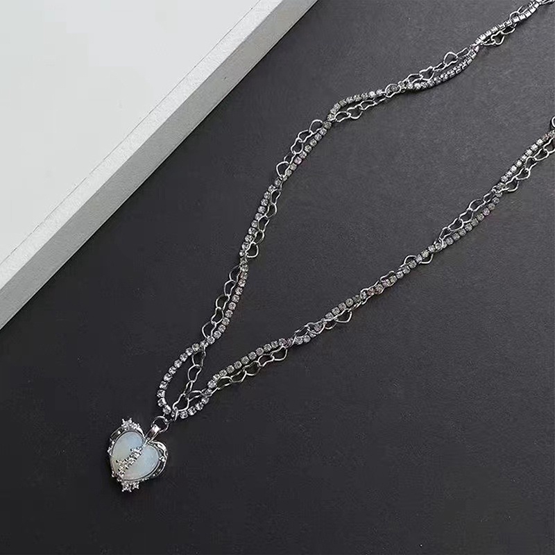 Vòng cổ Mặt Trái Tim Đính Đá Zircon Hồng Thời Trang Sang Trọng Y2k