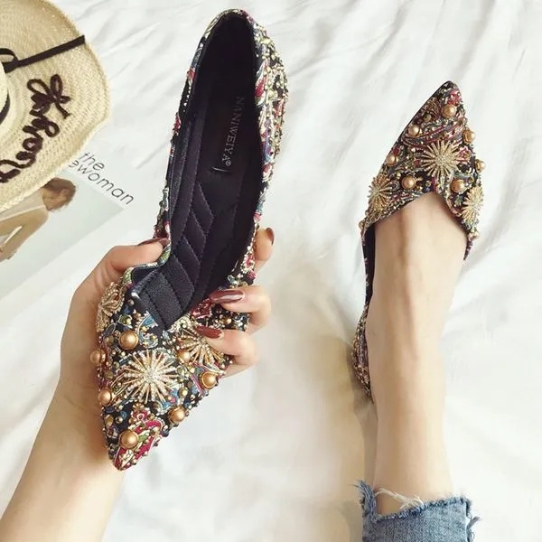 MURIOKI Giày Búp Bê Mũi Nhọn Đính Đá Xinh Xắn Dành Cho Nữ