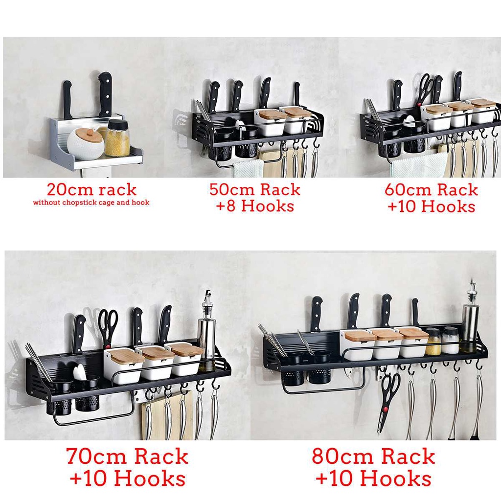 Kệ Treo Tường Để Gia Vị Dao ống đũa có móc treo tiện lợi hơp kim nhôm siêu bền  sơn tĩnh điện chống gỉ , Hàng Loại 1