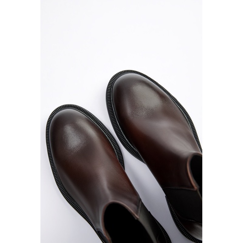 Giày boots cổ cao Zara authentic BROWN LEATHER ANKLE