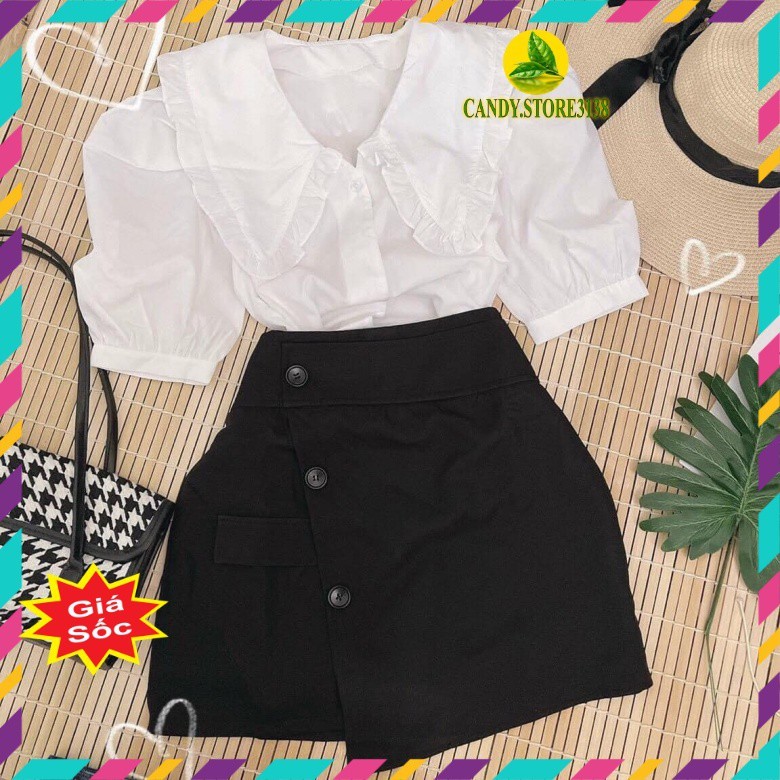 Set váy nữ gồm áo sơ mi trắng và chân váy Đen mùa hè chất liệu mềm mại siêu xinh freesize.Candy.store3138 | BigBuy360 - bigbuy360.vn