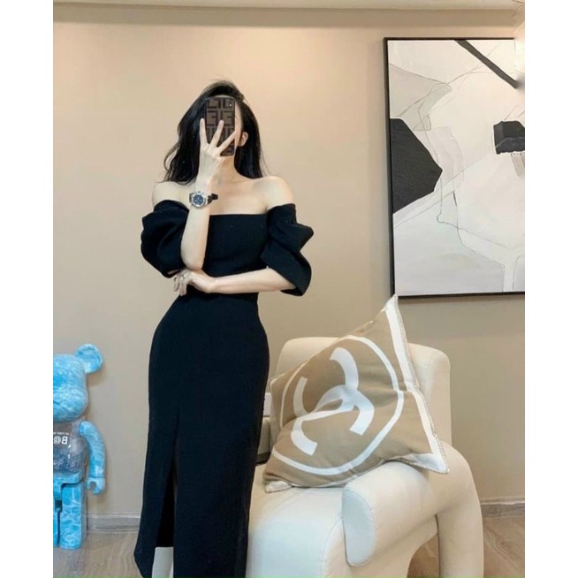 Đầm váy body tay phồng xẻ đùi tôn dáng