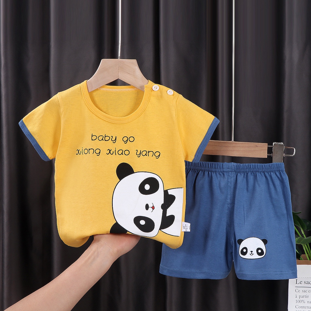 Set Áo Thun Cotton Ngắn Tay Và Quần Short Thời Trang Mùa Hè Phong Cách Hàn Quốc Mới Cho Bé