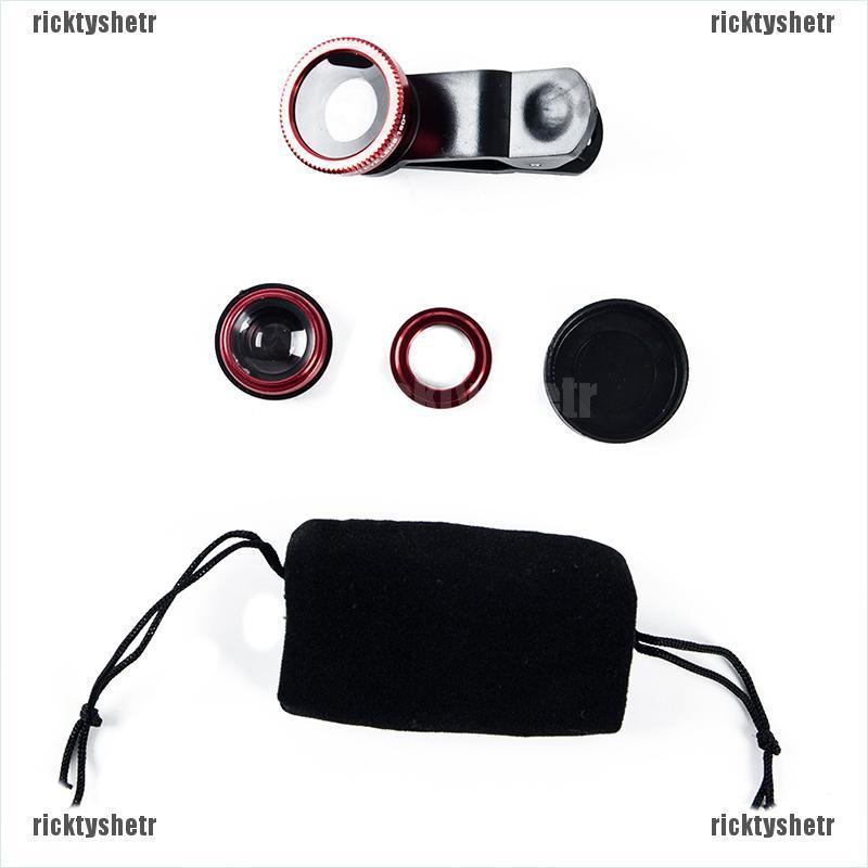 （ricktyshetr）3-in-1 Wide Angle Macro Fisheye Lens Camera Kits Mobile Phone Fish Eye Lenses