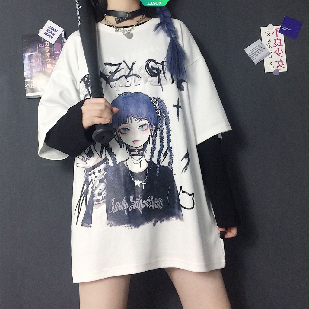 Áo Thun Đen Tay Ngắn Dáng Rộng Phong Cách Harajuku Hip hop Thời Trang 2022