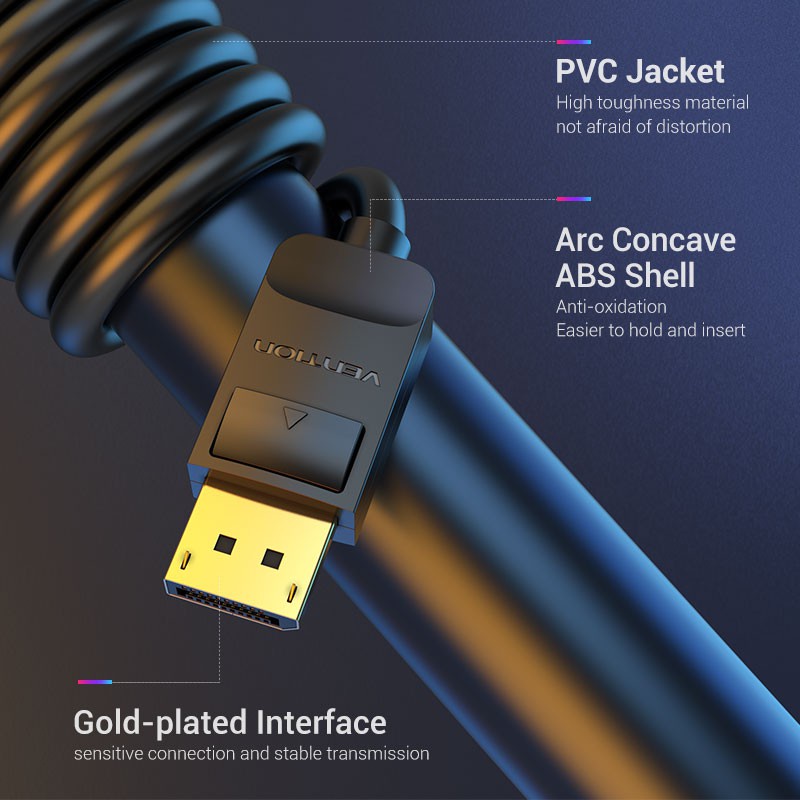 Dây DisplayPort 1.2 Vention hỗ trợ độ phân giải 4K@60Hz 2K@144Hz 1080P@240Hz (HACB)