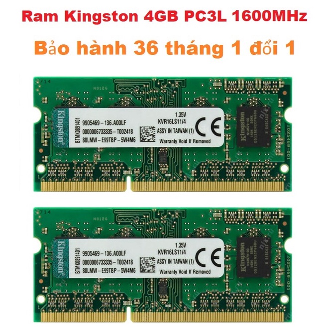 Ram Laptop Kingston DDR3 4GB PC3L 1600MHz 1.35V - Bảo hành 36 tháng