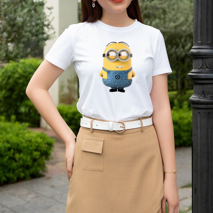 Áo Thun Nữ Tay Ngắn Màu Trắng In Minion XMISS