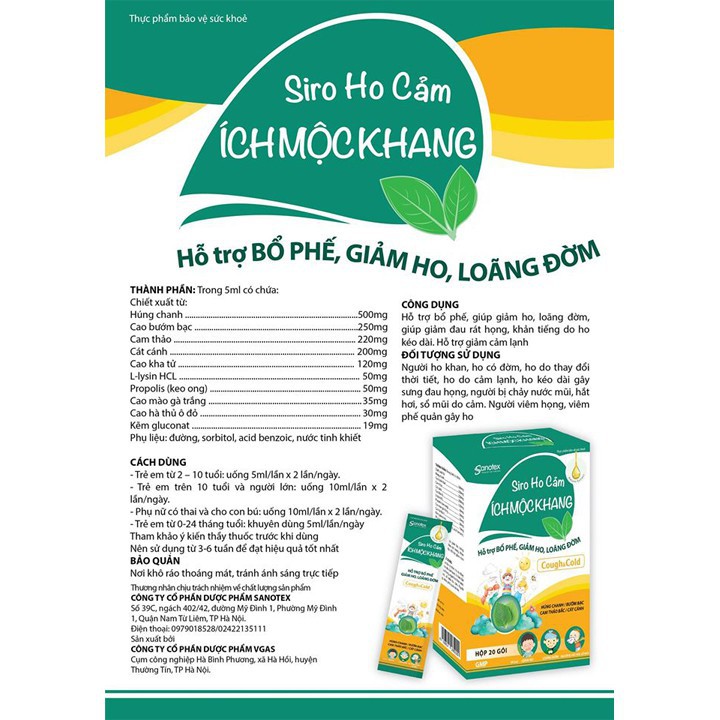 Hỗ Trợ Bổ Phế, Giảm Ho, Loãng Đờm Ích Mộc Khang - Hộp 20 Gói