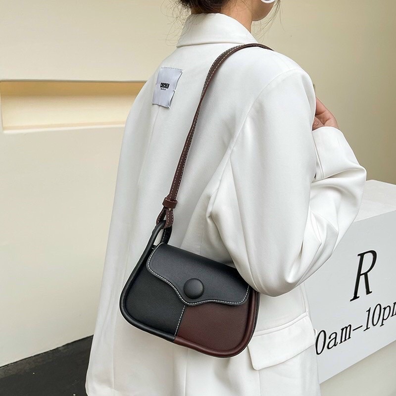 Túi đeo chéo nữ vá da mềm khoá cúc từ khoá rip HT112