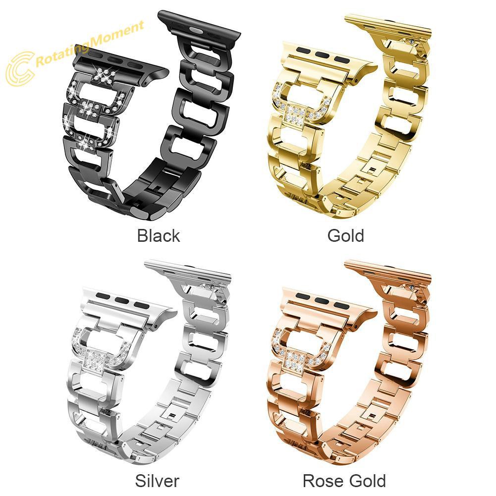 ༺Ro༻  Stainless Steel Strap 38mm D-Shaped Rhinestone Band for Apple Watch 1/2/3