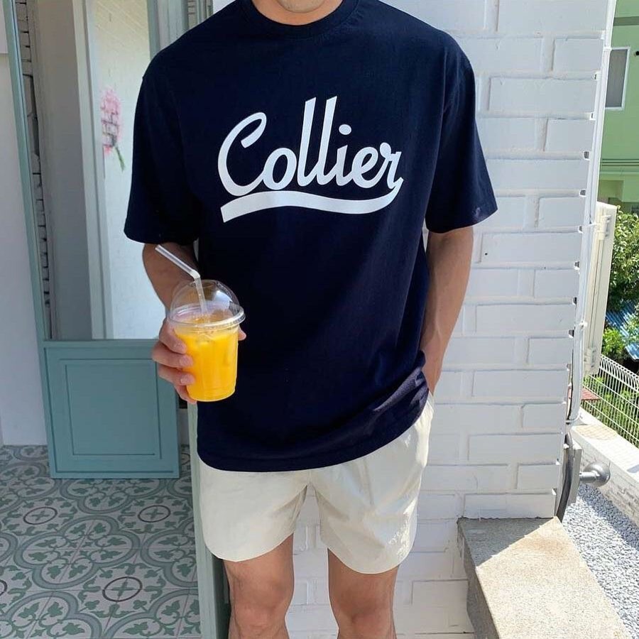 RYAN - Áo thun nam COLLIER (xanh navy) ngắn tay vải cotton cổ bo tròn thương hiệu RYAN form rộng phong cách Hàn Quốc