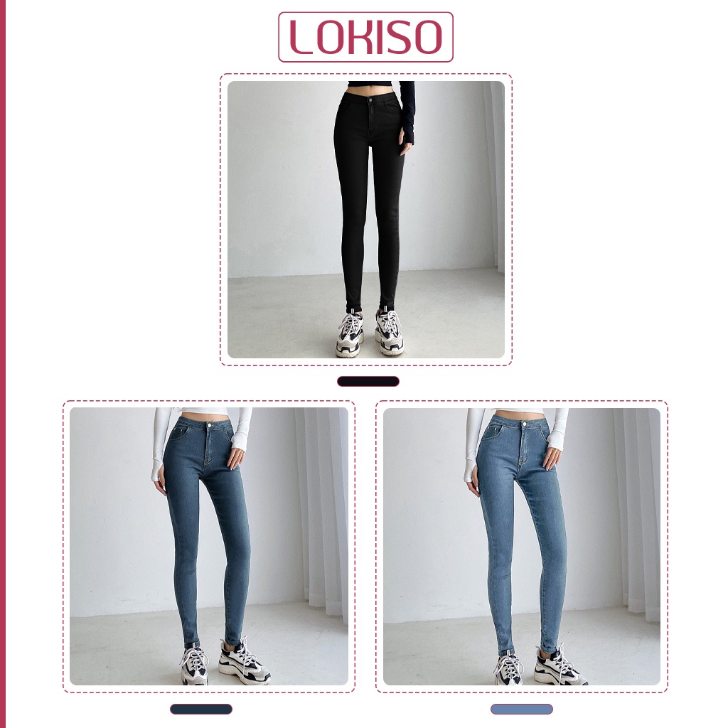 Quần jean nữ lưng cao co giãn dáng ôm skinny có túi trơn dài basic LOKISO QJ03 | BigBuy360 - bigbuy360.vn