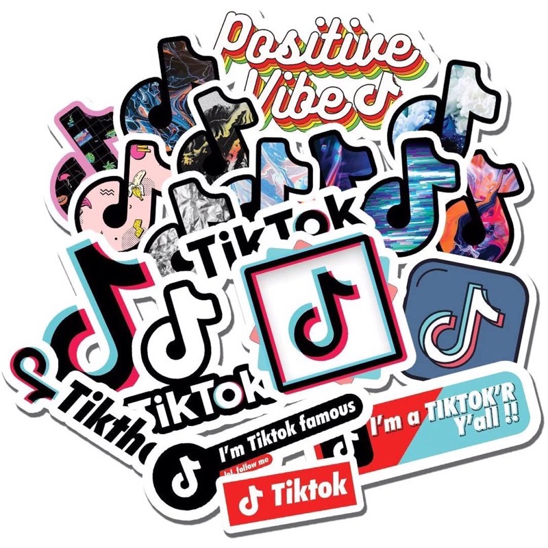 combo 30 sticker dán tiktok decal ép lụa chống nước chống xước/ hình dán tiktok