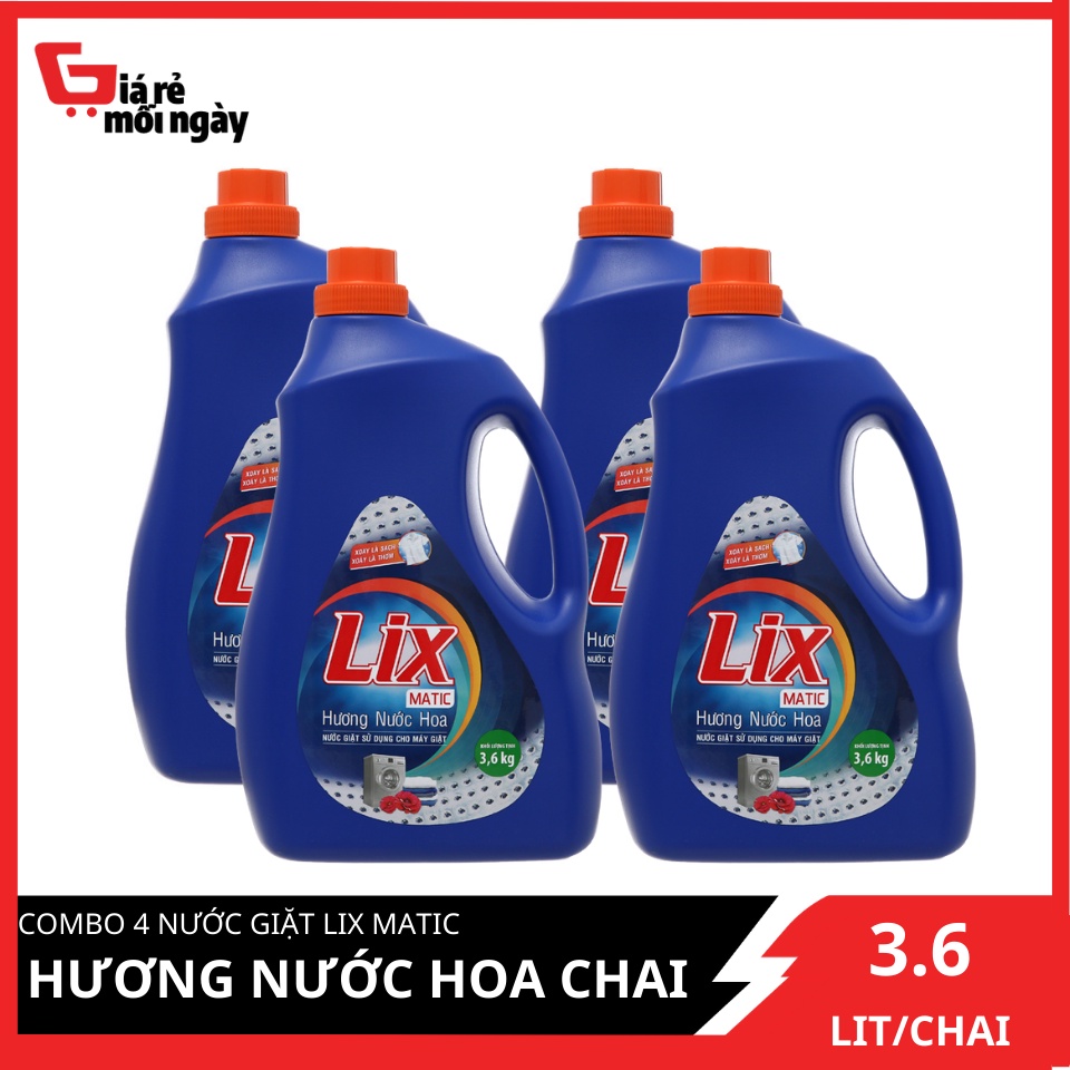 [Nguyên Thùng]Combo 4 Nước giặt Lix Matic hương nước hoa chai 3.6 lít