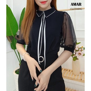 [SALEOFF] - Áo sơ mi nữ thiết kế vải lụa hàn nhập cao cấp cổ thêu tay bồng phong cách sang trọng - A1