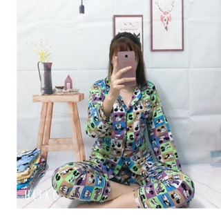 Đồ bộ pijama kate tay dài quần dài mặc nhà