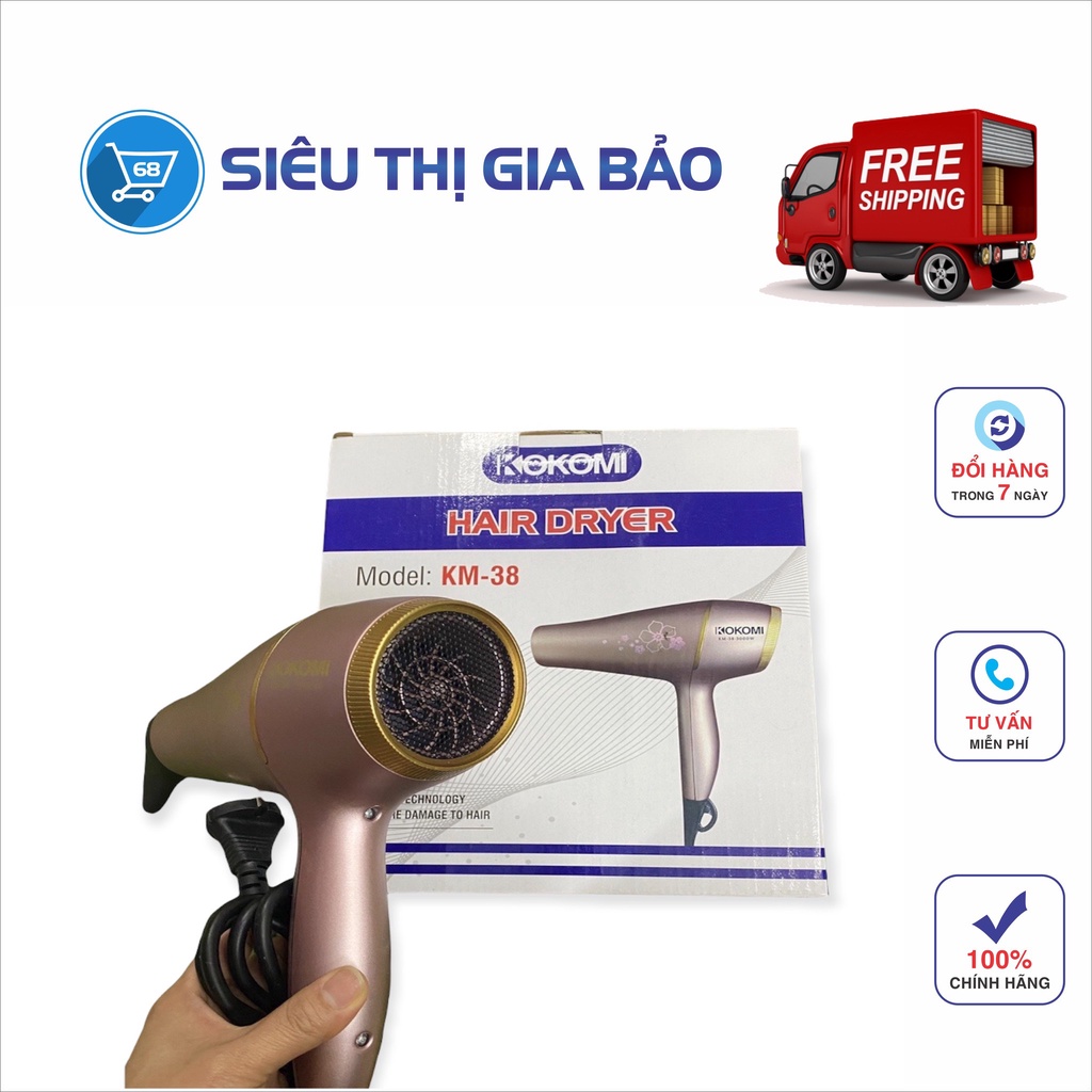 MÁY SẤY TÓC KOKOMI KM-38 CÔNG SUẤT 3000w có ánh sáng xanh,  2 tốc độ gió
