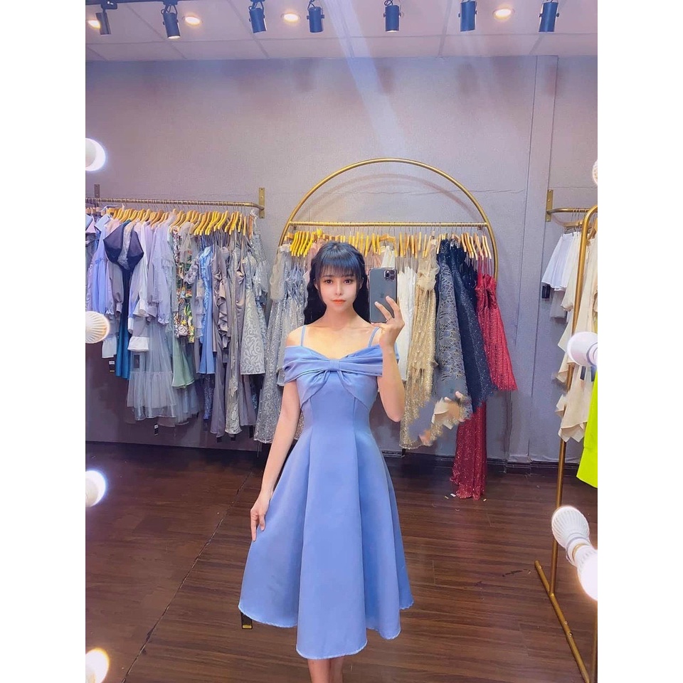 Đầm dự tiệc rớt vai hai dây chất lụa taffeta sang trọng TRIPBLE T DRESS - size M/L - MS179V