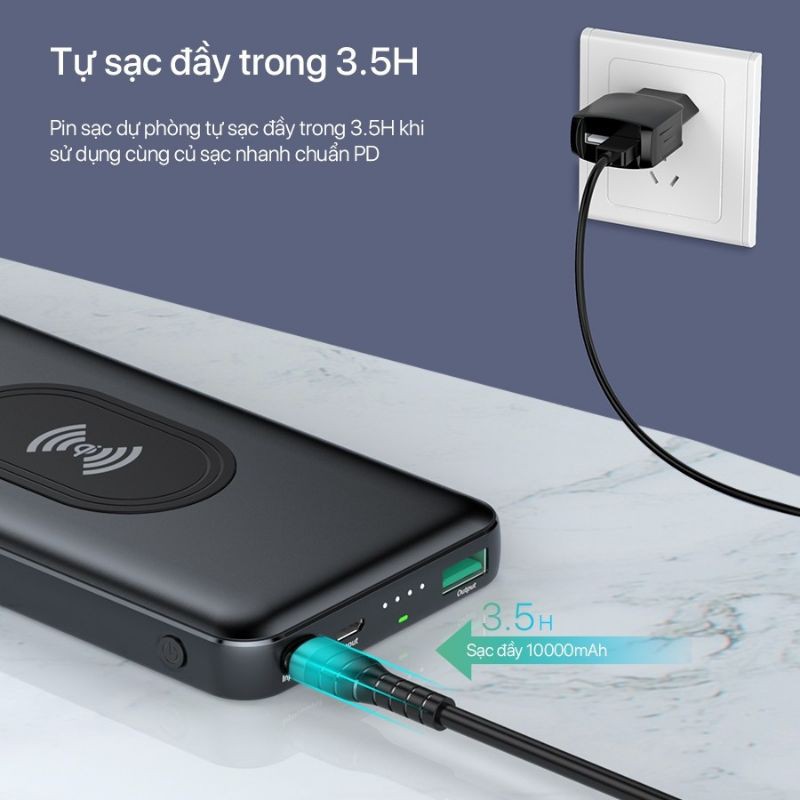 Pin Sạc Dự Phòng 10.000mAh ACOME AP106 Sạc Không Dây Qi 10W - Sạc Nhanh  PD + QC3.0 18W - BẢO HÀNH 18 THÁNG