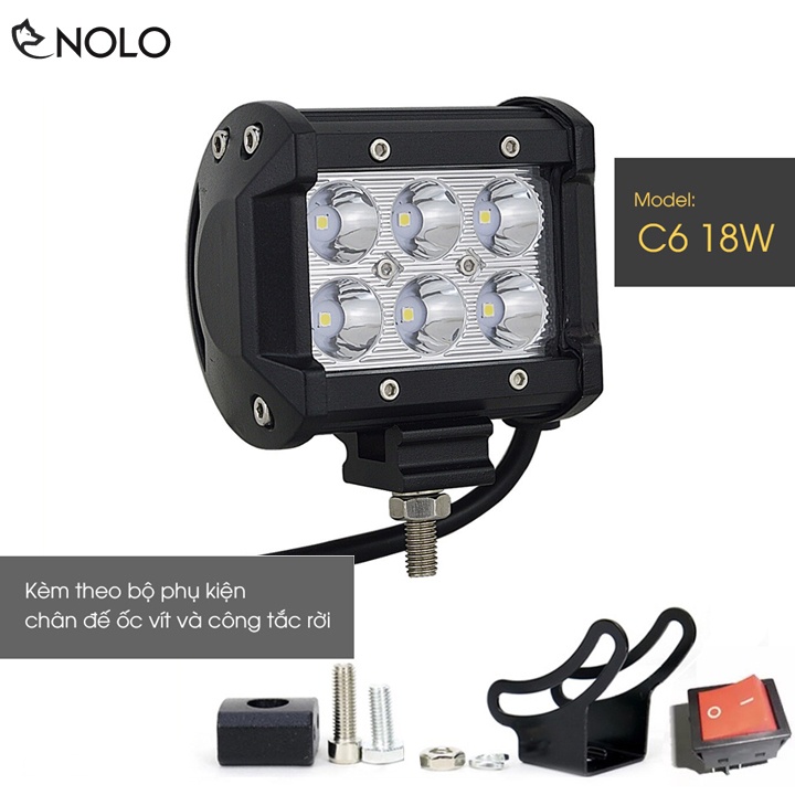 Đèn Trợ Sáng Xe Máy Xe Hơi Ánh Sáng Trắng Model C6 Công Suất 18W Độ Sáng 3500 Lumen Kèm Công Tắc Rời Và Chân Đế