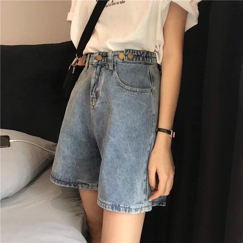 Quần Short Bò Cho Nữ Mùa Hè Ống Rộng Chất Liệu Mềm Mại