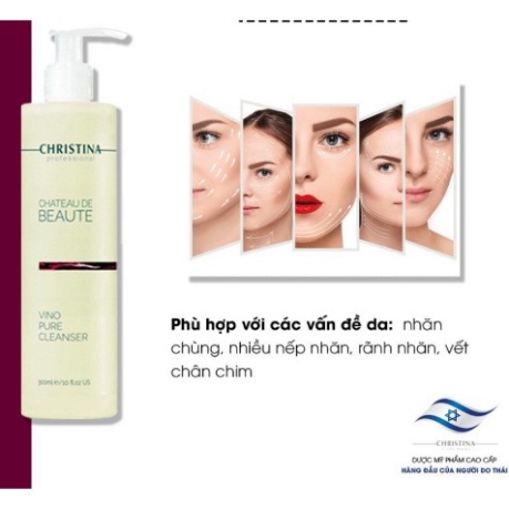 Sữa rửa mặt Christina giúp làm sạch và cân bằng độ ẩm cho da 300ml Chateau Vino Pure Cleanser.