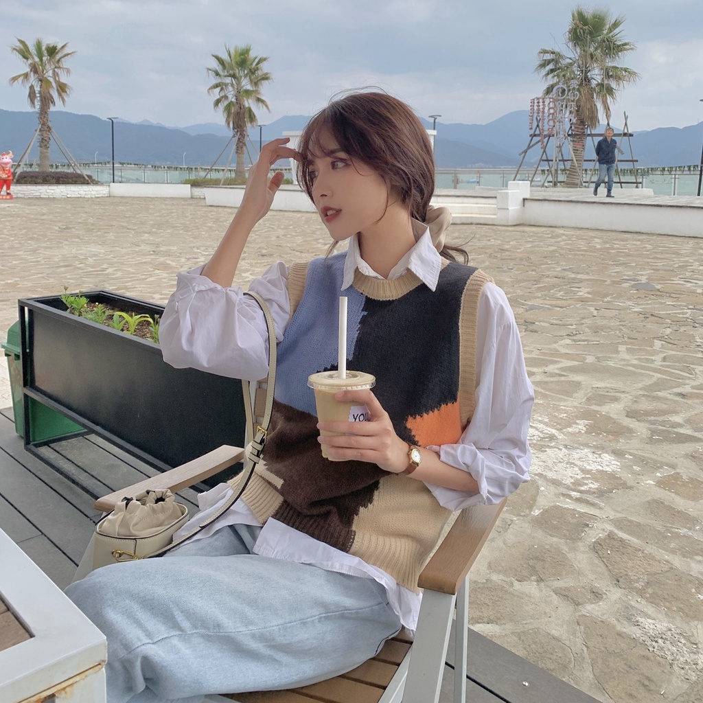 Áo len không tay cổ tròn màu sắc thời trang dành cho nữ