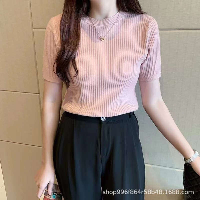 Áo len đũa CỘC TAY cổ tròn kiểu dáng bassic