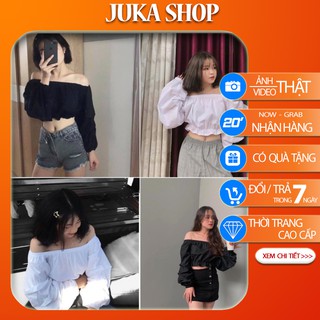 ÁO CROPTOP TRỄ VAI CHẤT LIỆU VOAN LỤA 2 MÀU ĐEN/TRẮNG CO GIÃN 4 CHIỀU SIÊU RẺ Juka Shop