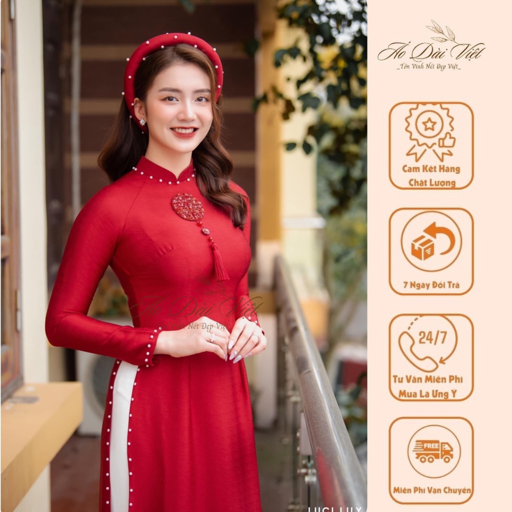 Áo Dài Cô Dâu 2 Màu Đỏ Trắng, Chất Lụa Cao Cấp, Chữ Hỷ Trước Ngực Kết Pha Lê Nhẹ Nhàng Nhưng Đầy Sang Trọng, Quyến Rũ