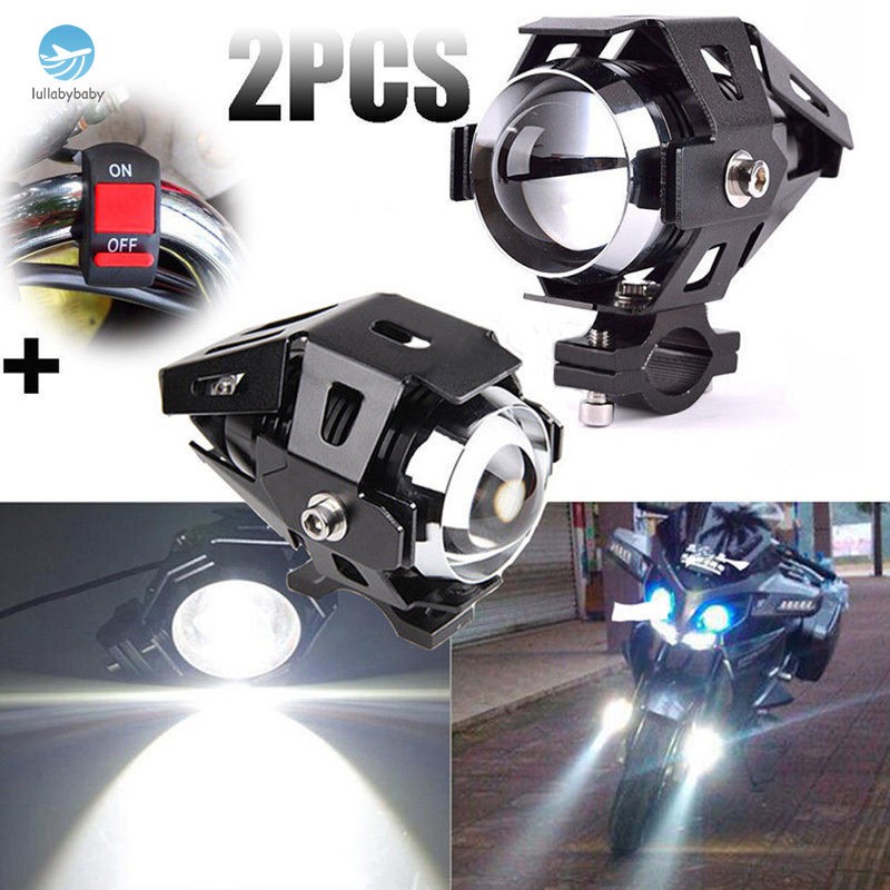 2 Pcs 125W U5 Motorcycle Cree LED Headlight Driving Fog Lights Spot Lamps + Switch