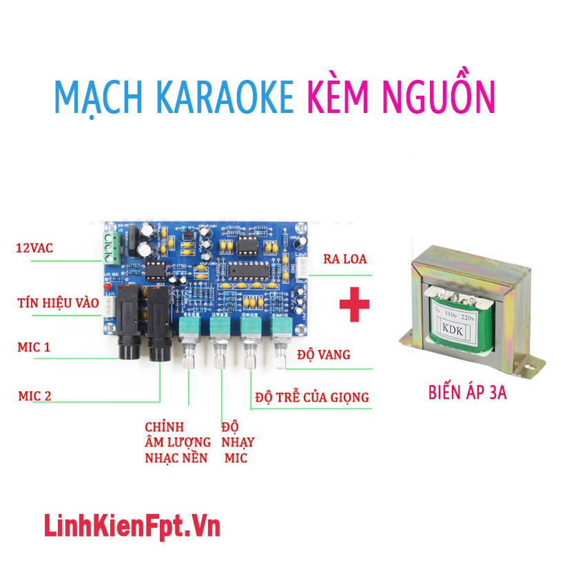 Mạch karaoke MH713 Kèm nguồn biến áp đôi 12VAC