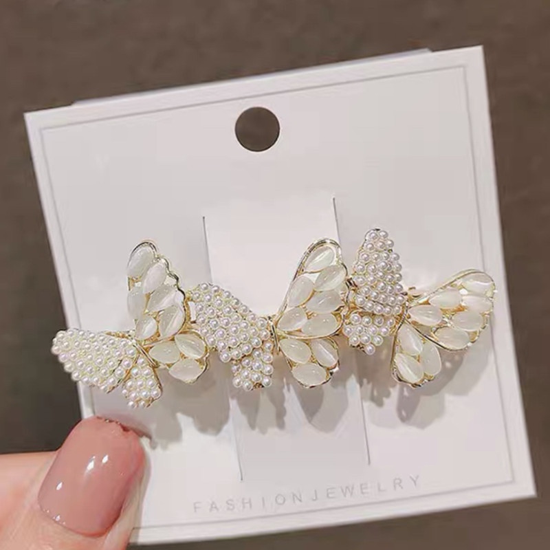 Kẹp Tóc Hình Bướm Đính Đá Opal Nhân Tạo Phong Cách Hàn Quốc
