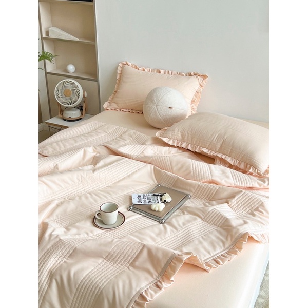 Bộ cotton Linen 4 món chăn trần mềm mịn thấm hú mồ hôi,ga gối chăn trần cotton Linen nhập khẩu cực kì thoáng mát