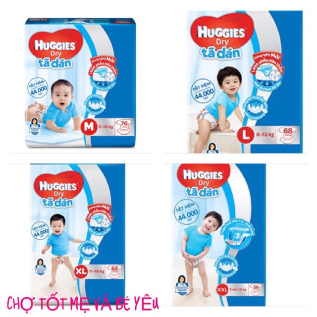 TÃ DÁN HUGGIES CỰC ĐẠI M76/L68/XL62/XXL56