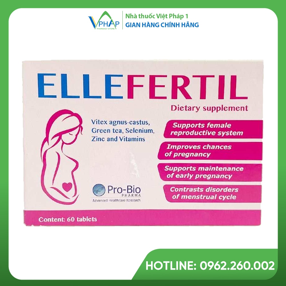 Viên uống Ellefertil giúp bổ trứng, tăng khả năng thụ thai, cải thiện chức năng sinh sản - Hộp 60 viên