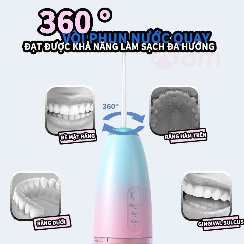 Máy Tăm Nước Cầm tay,Tăm Nước Vệ Sinh Răng Miệng,chống thấm nước,3 chế độ xịt,Bảo hành 1 năm - 4 đầu tăm,🟥 XDM 🟥XQY64