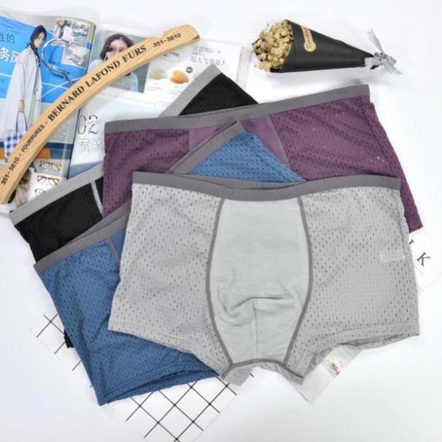 (Hộp 4 chiếc)Quần sịp đùi, quần boxer Men thông hơi của nam