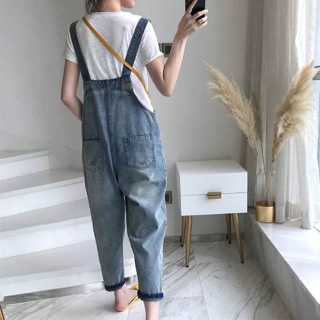 (Order-ảnh thật) bigsize Yếm jeans dáng thụng hot hit 2019