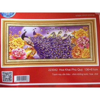 Tranh thêu chữ thập Hoa Khai Phú Quý 223042-136x61cm