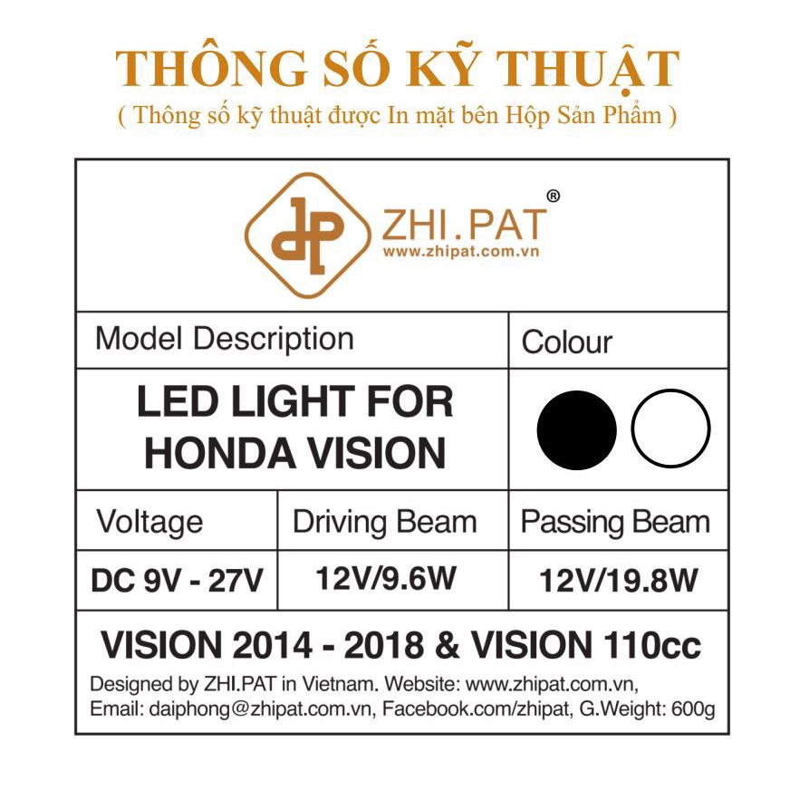 CHÓA ĐÈN ZHIPAT 2 TẦNG HONDA VISION CHÍNH HÃNG