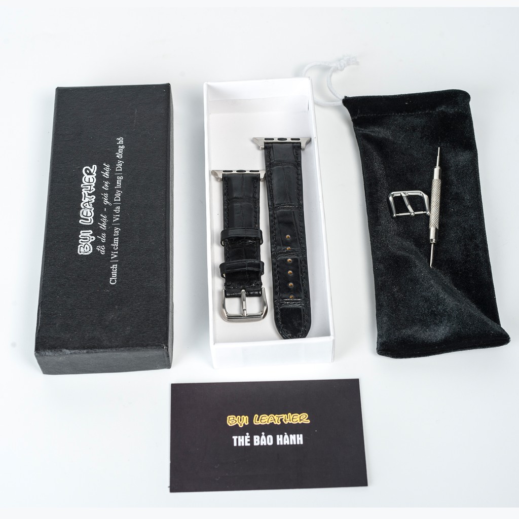 Dây đeo apple watch da cá sấu đốt tre-khâu tay thủ công D108- dây apple watch series 3 series 4 series 5-Bụi leather