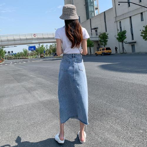 Chân Váy Denim Dáng Chữ a Lưng Cao Xẻ Tà Thời Trang Mới Cho Nữ