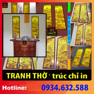 sx - [ TRANH THỜ dán vách ban thờ ] kt 41cmx127cm - Sen đài - dán phòng  thờ, vách thờ, bàn thờ, tượng thờ tranh trúc ch