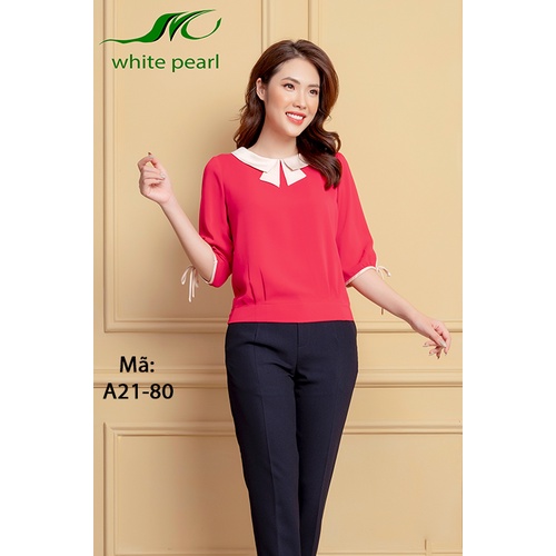 Sơ mi bo gấu nữ thời trang công sở cao cấp tay lỡ cổ bẻ chất vải mềm mịn đỏ, xanh, đen, rắng, chấm bi WHITE PEARL
