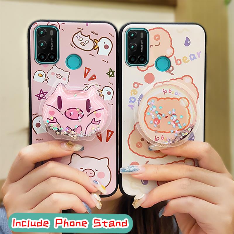 Ốp điện thoại có giá đỡ dạng cát chảy lấp lánh chống bụi bẩn/ Ốp điện thoại TPU dẻo màu đen dành cho VSMART JOY4