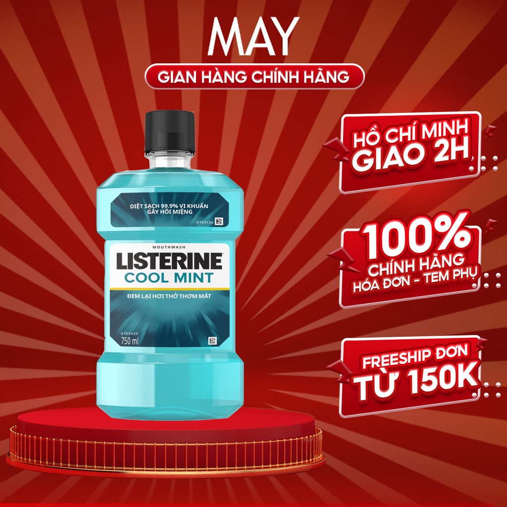 Nước Súc Miệng Listerine Diệt Khuẩn, Giữ Hơi Thở Thơm Mát Listerine Coolmint Mouthwash 750ml