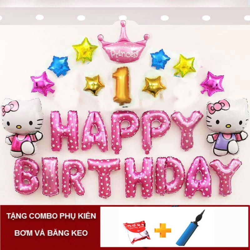 Set Trang Trí Sinh Nhật Bé Gái Hello Kitty To( Kèm Bơm Và Băng Keo)